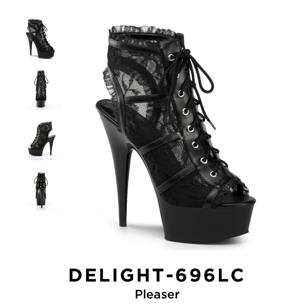 Pleaser Black Lace Front Platform Heel